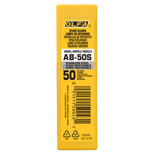 OLFA AB-50S | Hộp 50 lưỡi dao tiêu chuẩn bằng thép không gỉ (9mm)