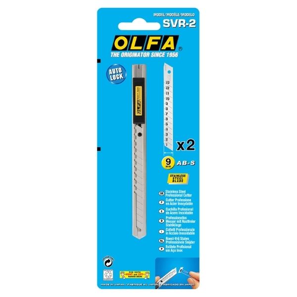 Olfa SVR-2 | Dao cắt tiêu chuẩn khóa tự động bằng thép không gỉ (9mm) | Dao cắt công nghiệp