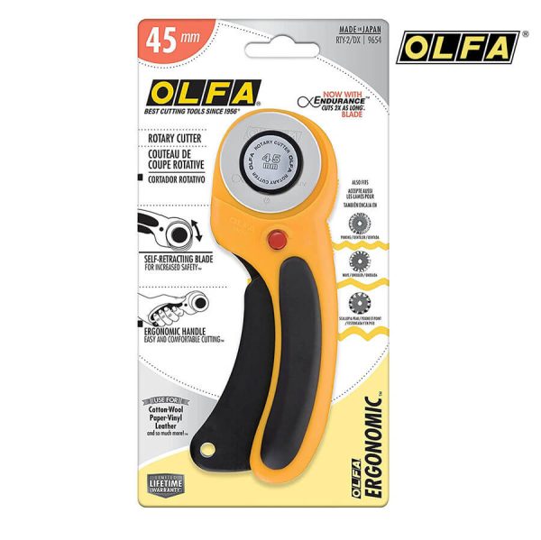 Dao cắt vải tròn xoay OLFA RTY - 2/DX | Có khóa lưỡi an toàn | Dao cắt công nghiệp